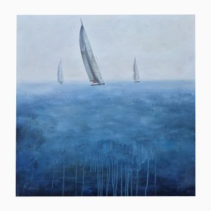 Miguel Ángel García López, Drei Segelboote, Öl auf Leinwand