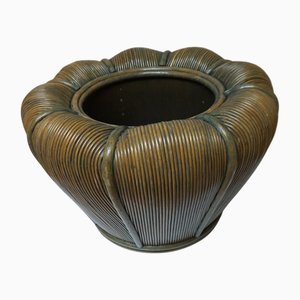 Large Mid-Century Modern Rattan Bamboo Cachepot Plant Holder, 1970s