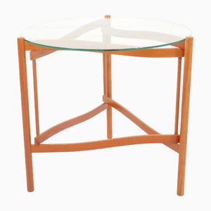 Vintage Round Coffee Table with Glass by Hans Johansson for Karl Andersson & Söner