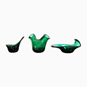 Three Sculptural Vases in Green Glass from Empoli, 1960s, Set of 3