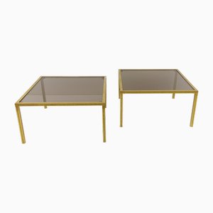 Couchtische aus Messing & Rauchglas mit Ornamenten, 1970er, 2er Set