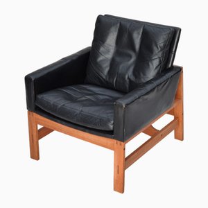 Vintage Danish Lounge Chair in Leather and Oak, 1960s