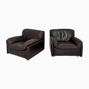 Poltrone Mid-Century moderne in pelle marrone, Italia, 1970, set di 2