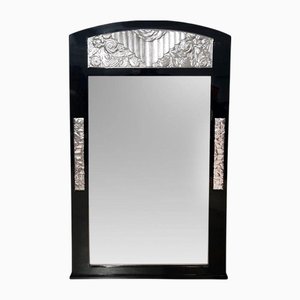 Art Deco Wandspiegel aus Schwarzem Lack & Blattsilber, Frankreich, 1930er