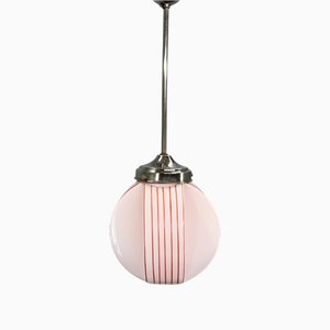 Art Deco Chrome & Opaline Glass Pendant Light, Czechoslovakia, 1930s