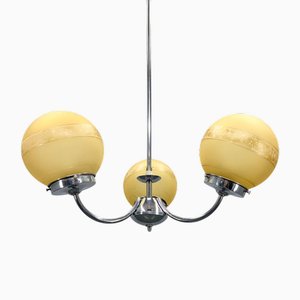 Chrome & Frosted Glass Chandelier, 1950s