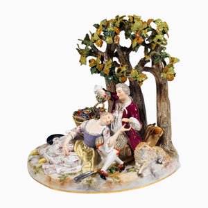 Statuetta Shpherd Couple Under Trees di JJ Kaendler per Meissen, 1860