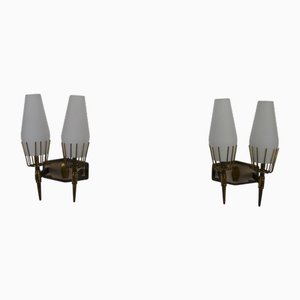 Brass Wall Lamps attributed to Stilnovo, Italy, 1960s, Set of 2
