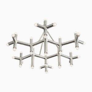 Grand Modèle Atomic Lustre en Plastique Blanc et Aluminium, 1970s