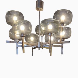 Antique Chandelier in Chrome and Glass by Holger Johansson, 1890s
