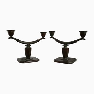 Chandeliers en Bronze par Sune Bäckström, Suède, 1920s, Set de 2