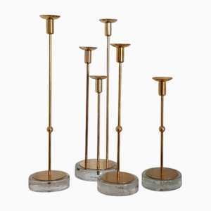 Bougeoirs en Laiton et Verre par Gunnar Ander, 1960s, Set de 4