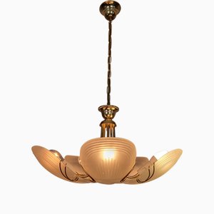 Lampe à Suspension Reijmyre en Laiton avec Verre en Forme de Palourde, 1980s