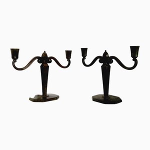 Schwedische Bronze Kandelaber von Jacob Ängman für Gab, 1920er, 2er Set