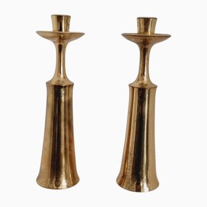 Mid-Century Modern Kerzenständer aus Messing, zugeschrieben von Jens Quistgaard, Dänemark, 1890er, 2er Set