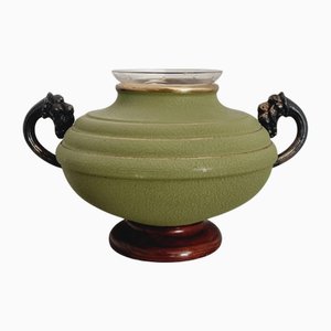 Schwedische Grace Vase aus Metall, Holz & Graviertem Glas, 1930er