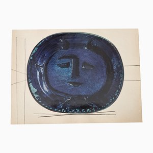 Print Depicting Pablo Picasso Vallauris Plate with Face in Blue from Albert Skira, Mid-20th Century