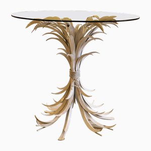 Mesa auxiliar Hollywood Regency Coco Chanel Wheatsheaf de metal de Hans Kögl, años 70