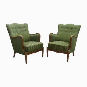 Set of Danish Modern Armchairs with Brass Feet attributed to Alfred Christensen, 1940s