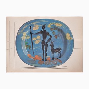 Estampe Représentant Pablo Picasso Vallauris Assiette avec Berger de Albert Skira, 1955