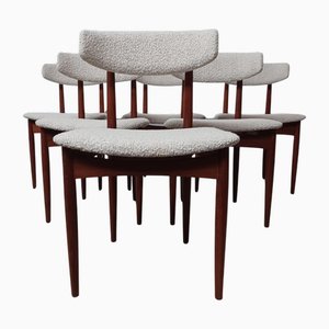 Danish Dining Chairs in Teak and Boucle Fabric, 1960s, Set of 6