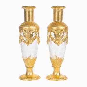 Late 19th Century Napoleon III Gilt Metal and Crystal Vases, Set of 2