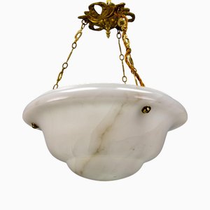 Weiße Hängelampe aus Alabaster & Bronze, Frankreich, 1930er