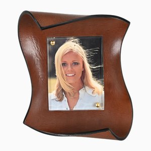 Mid-Century Italian Curved Leather Picture Frame by Adnet, Italy, 1970s