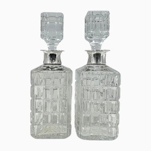 Whisky Karaffen mit Silbernem Kragen von Wolfers Frères für Val Saint Lambert, 2er Set