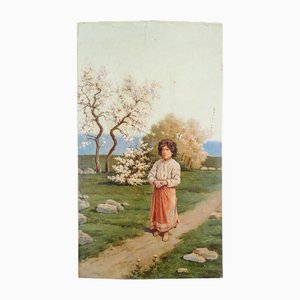 P. Rossi, Paesaggio con figura di donna, 1800-1900, Olio su tavola