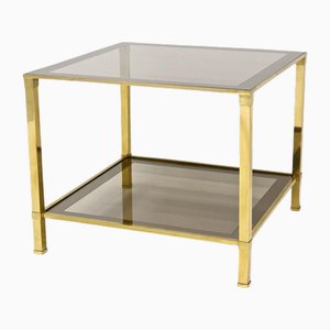 Mesa auxiliar Regency de finales de siglo de latón de vidrio ahumado, Italia, 1970
