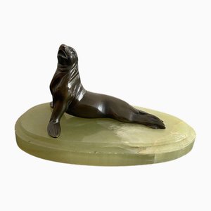Sceau en Bronze à Patine Chocolat sur Socle en Onyx, 1930