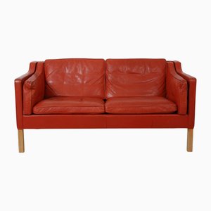 Model 2212 2-Seater Sofa in Red Leather by Børge Mogensen, 1980s