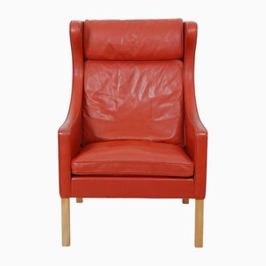 Model 2204 Wing Chair in Red Leather by Børge Mogensen, 1980s