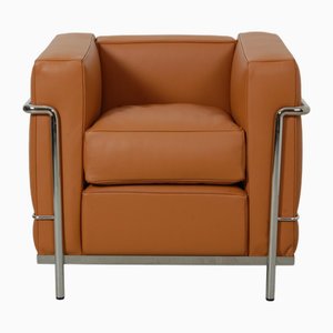 Lc 2 Lounge Chair in Cognac Leather by Le Corbusier