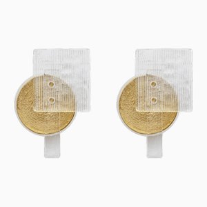 21st Century Art Deco Murano Glass Sconces with Gold Texture, Italy, Set of 2