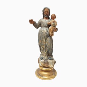 Schnitzerei des Heiligen Josef mit Jesus, 17. Jh., Stuck