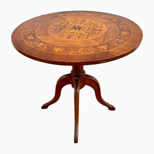 Table d'Appoint Ronde Mid-Century en Noyer avec Marqueterie, 1950s