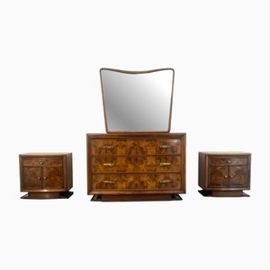 Art Deco Chest of drawers, Mirror and Bedside Tables by Premuda furniture for Lissone, Set of 4