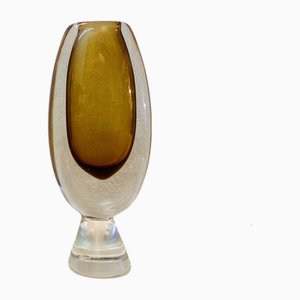 Vase Sommerso Vintage en Verre avec Socle attribué à Vicke Lindstrand pour Kosta, 1960s