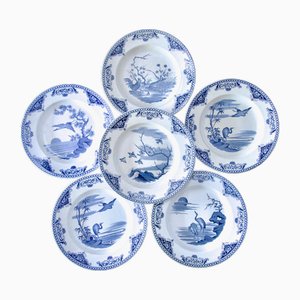 19th Century French Japanese Collection Plates with Birds from Gien, Set of 6