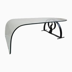 Large Vintage Postmodern Glass Coffee Table with Lightning Bolt Base, 1980s