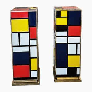 Columnas decorativas de latón y cristal de Murano, años 80. Juego de 2