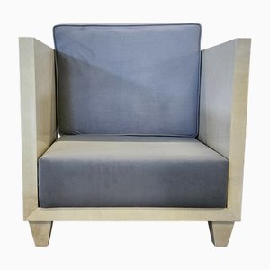 Vintage Parchment and Velvet Pouf, 1980s