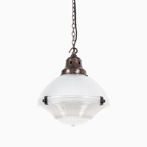 Antique Three-Part Holophane Reflector-Refractor Pendant Light, 1920s