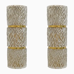 Modern Italian Brass and Murano Glass Textured Wall Sconces, Set of 2