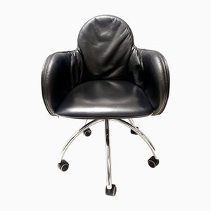 Chaise de Bureau Incisa en Cuir Noir par Vico Magistretti pour De Padova, 1992