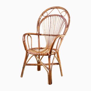 Vintage Wicker and Bamboo Armchair, Italy, 1970s