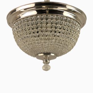 Verchromte Deckenlampe mit facettierten Kristallglasperlen, Frankreich, 1920er