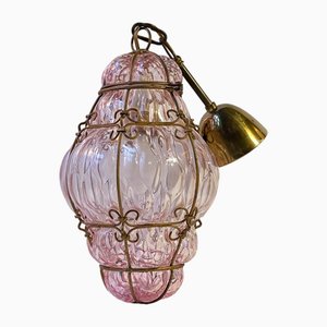 Rosa Himbeer Hängelampe aus Cage Murano Glas von Seguso, 1950er